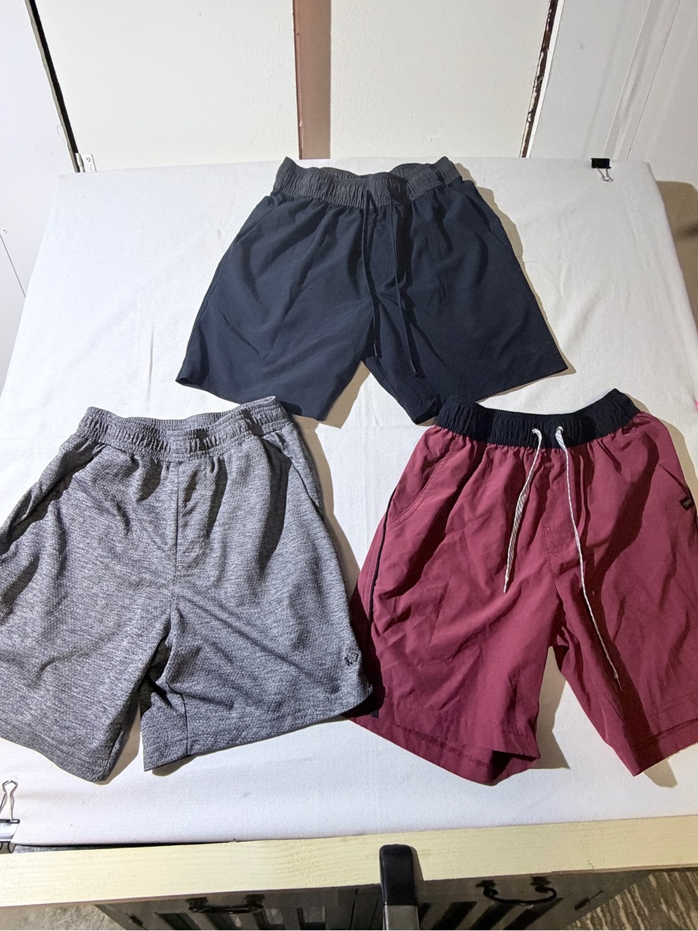 Athletic Drawstring Shorts - Black, Gray & Maroon